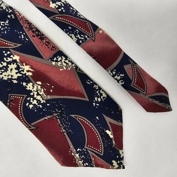 CHRISTIAN DIOR MONSIEUR SILK TIE VINTAGE BLUE RED ABSTRACT PATTERN 3.5" X 57" - Picture 1 of 2